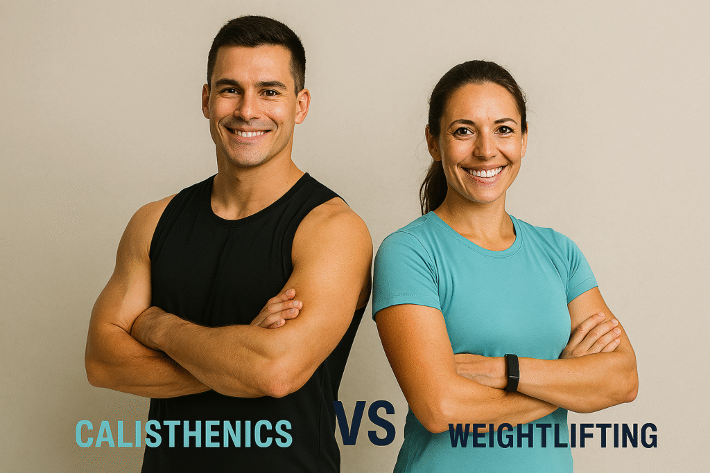 Weightlifting vs Calisthenics 2025 - Which is the Best? 5 smiling fit couple showing calisthenics vs weightlifting
