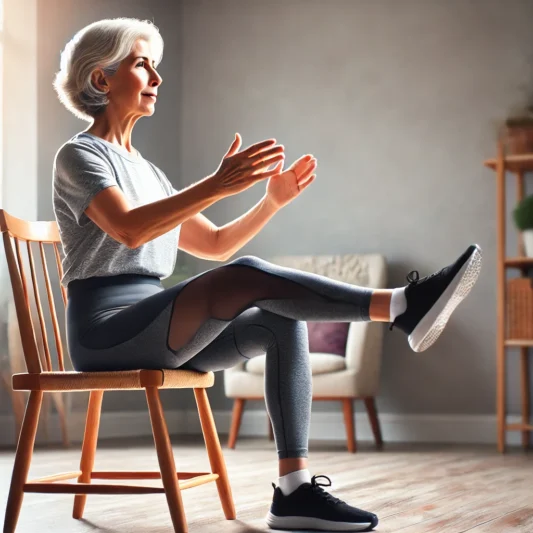 Stay Strong After 60: Bodyweight Strength Training for Seniors at Home 5 woman performing seated leg raise