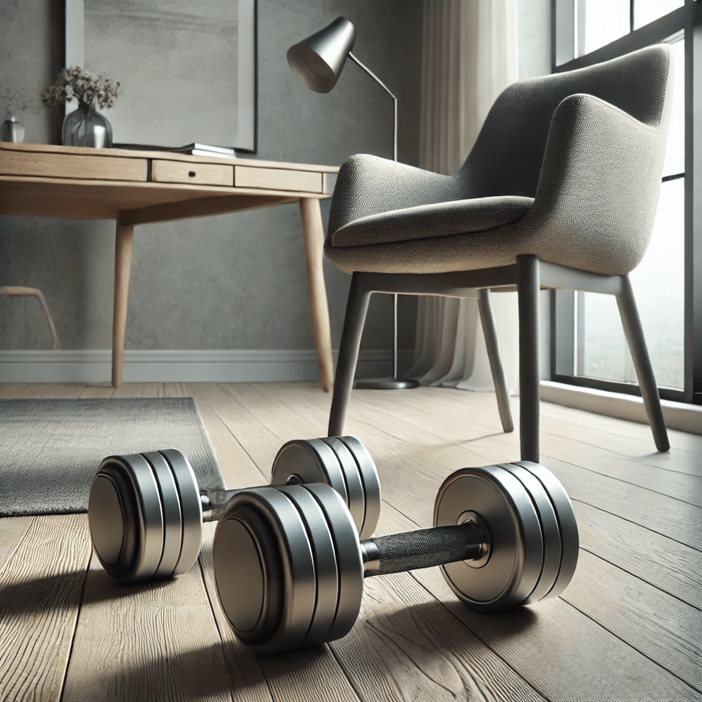 How to Lose Fat Fast for Beginners: Top Adjustable Dumbbells to Kickstart Your Weight Loss 5 image of a bedroom with a pair of adjustable dumbbells on the floor