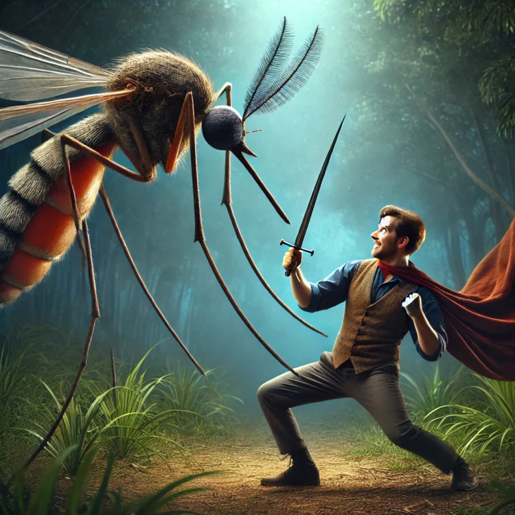 Outdoor Workouts: Why Nature Is Secretly Trying to Kill You 3 man sword fighting a giant mosquito