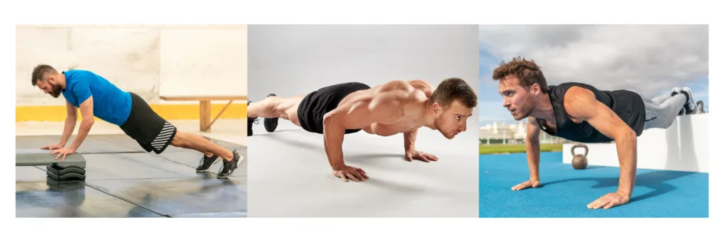 Bodyweight Workout for Weight Loss: 5 Powerful Routines to Burn Fat Fast 4 3 images of different progressions of pushups