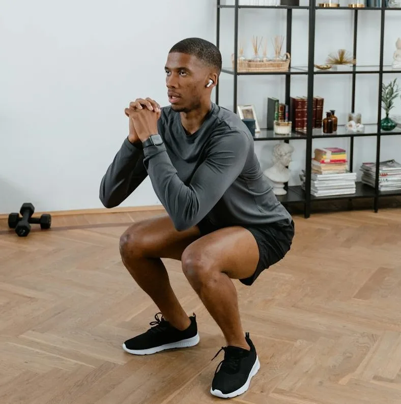 man demonstrating perfect form air squats