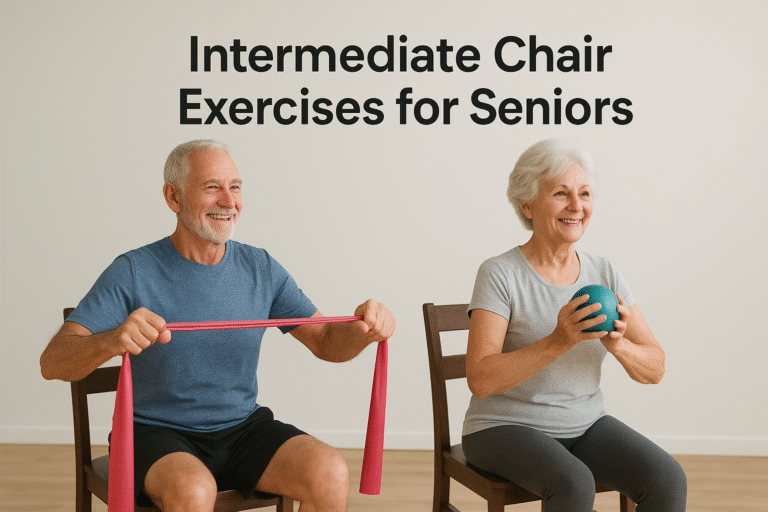 Home 9 a fit senior couple seated using weighted ball and resistance band