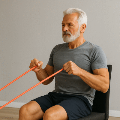Functional Strength for Seniors: 10 Essential Exercises for Daily Life 10 Senior performing seated resistance band rows for back strength