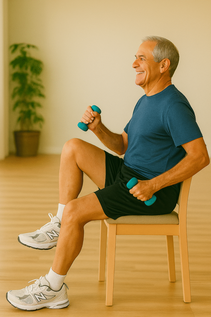 Beginner Chair Exercises for Seniors: 7 Easy Moves to Build Strength Safely 5 fit senior man doing seated marching