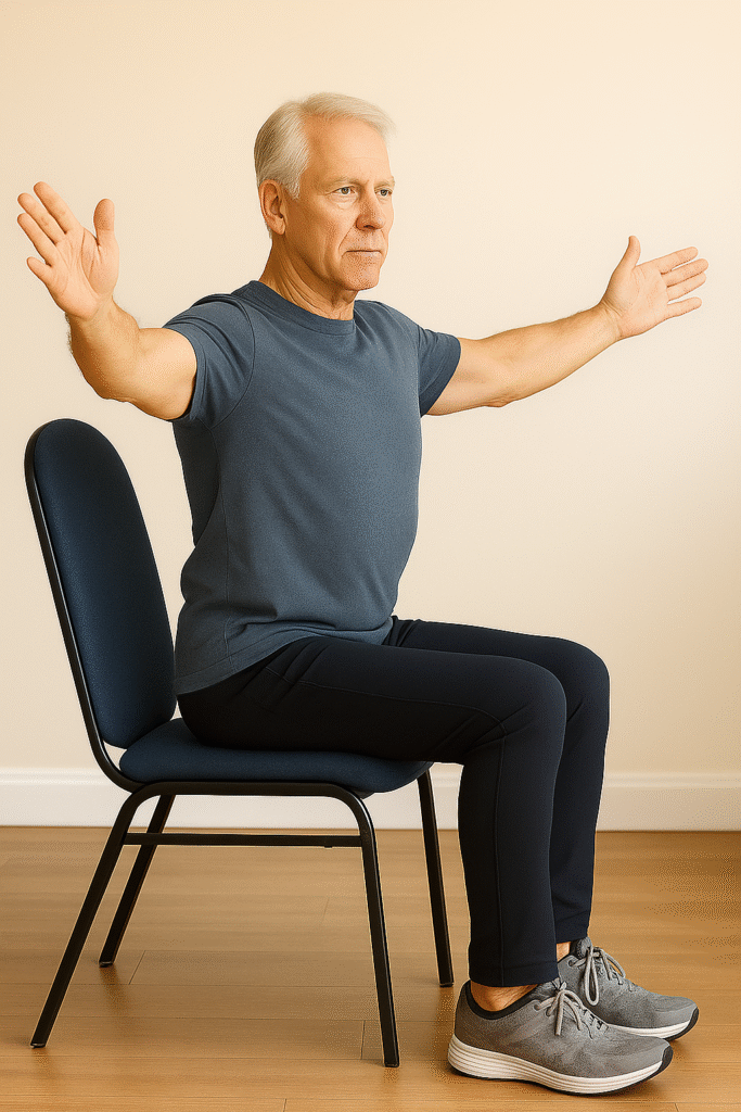 Beginner Chair Exercises for Seniors: 7 Easy Moves to Build Strength Safely 9 senior man doing arm circles while sitting in a chair