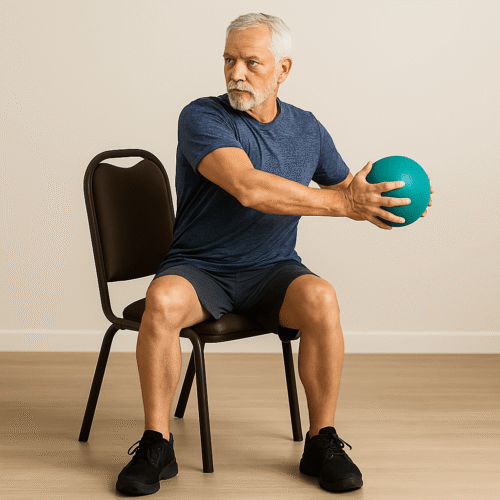 Intermediate Chair Exercises for Seniors: 8 Powerful Moves 3 fit senior man doing seated weighted rotations