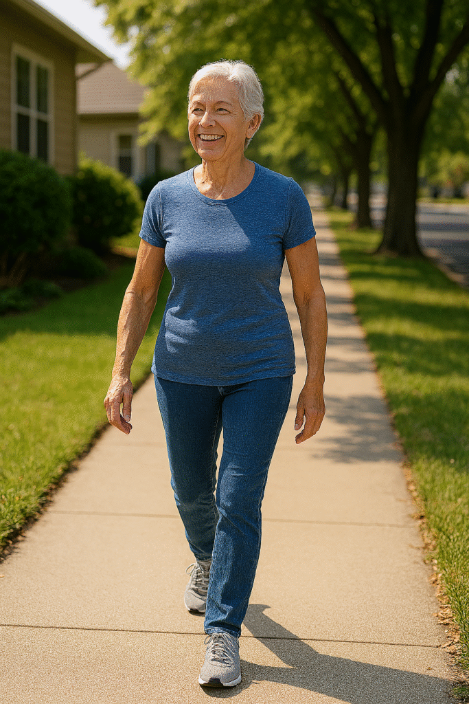 Exercises for Seniors: 10 Surprisingly Effective Everyday Activities That Count as Workouts 4 Senior woman walking in her neighborhood for daily exercise demonstrating exercises for seniors