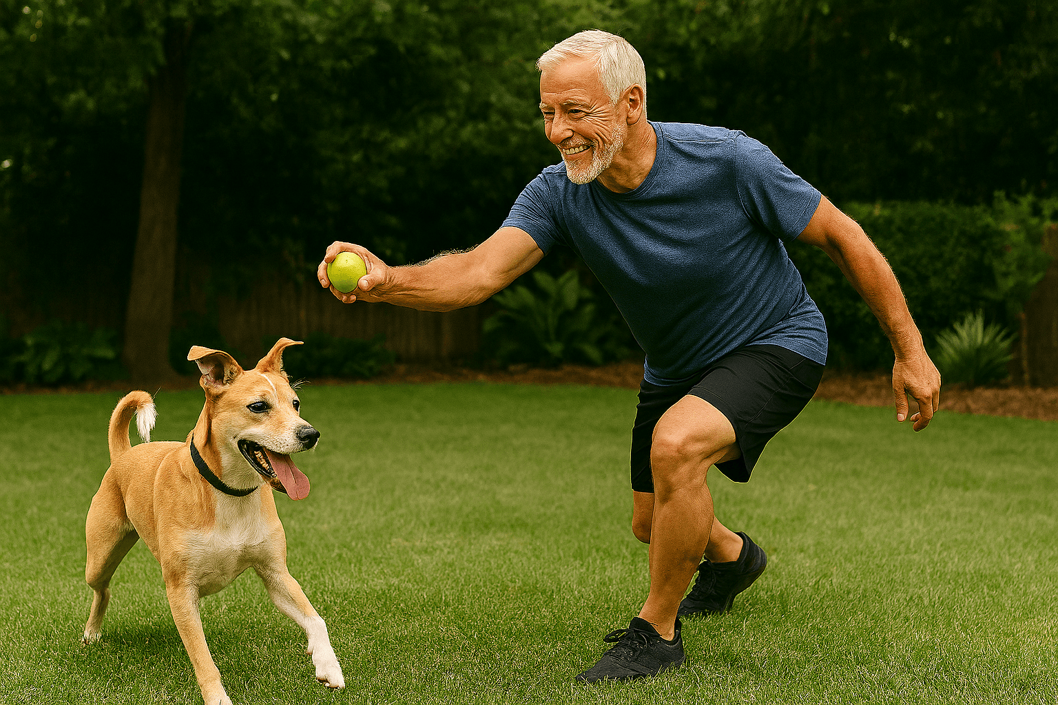 Exercises for Seniors: 10 Surprisingly Effective Everyday Activities That Count as Workouts 11 Senior playing with a dog as a form of daily exercise