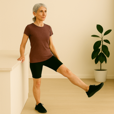 Functional Strength for Seniors: 10 Essential Exercises for Daily Life 9 Senior practicing side leg lifts to build hip and balance strength