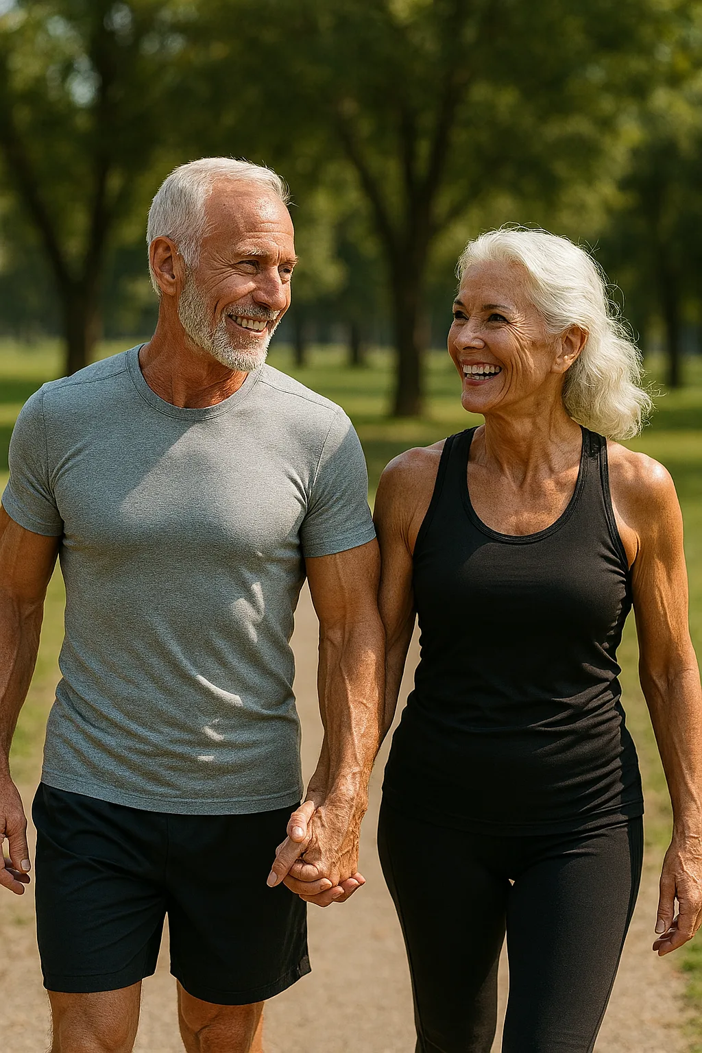 fit senior man and woman walking for senior fitness
