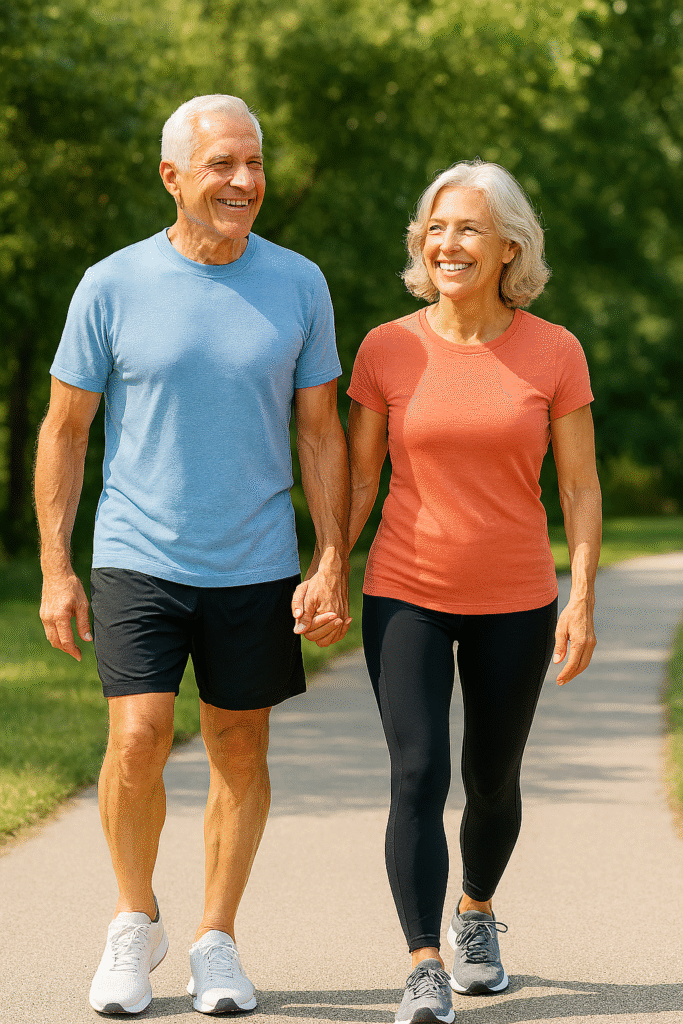 Senior Fitness: 15 Essential Principles for Strength, Mobility & Healthy Aging 7 fit senior couple walking for cardio