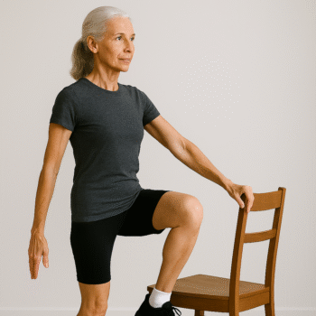 7 Powerful Standing Exercises for Seniors to Build Strength and Stability 3 senior woman performing standing marches with chair as support