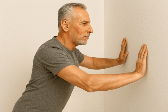 7 Powerful Standing Exercises for Seniors to Build Strength and Stability 2 wall push-ups demonstrating standing exercises for seniors