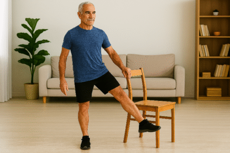 7 Powerful Standing Exercises for Seniors to Build Strength and Stability 5 fit senior man doing a standing side leg lift