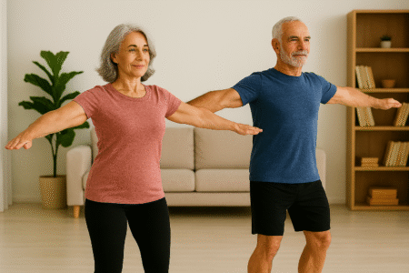 7 Powerful Standing Exercises for Seniors to Build Strength and Stability 7 fit senior couple using arm circle exercise