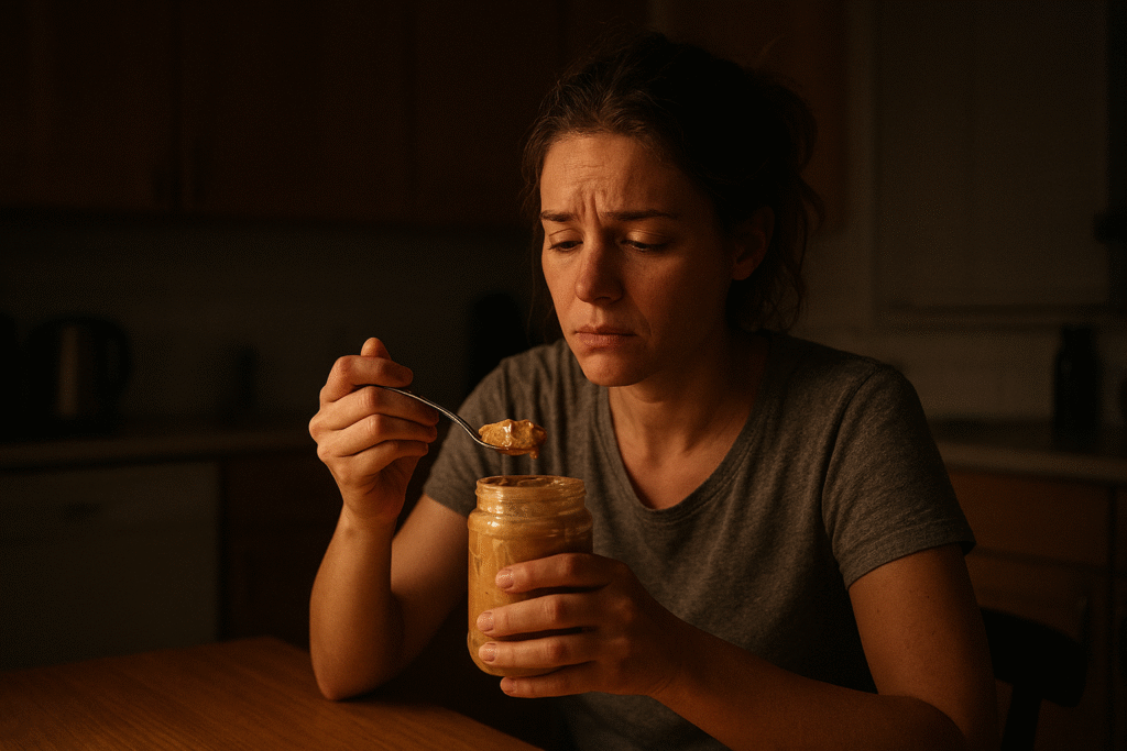 Person eating from a jar at 2am because of cravings