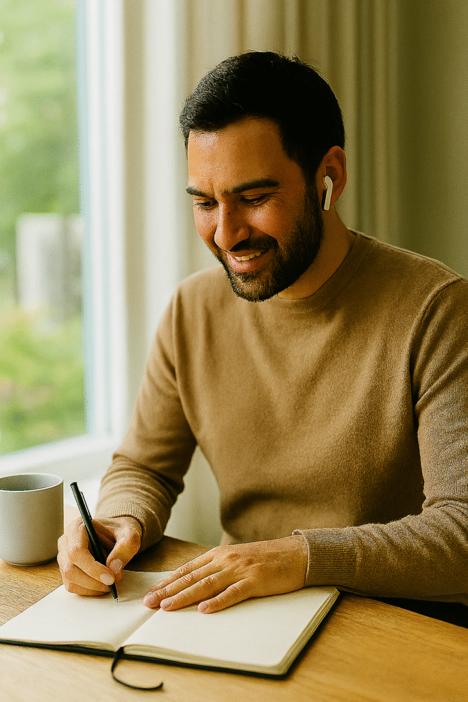 Man journaling—reflecting on why weight loss is so hard and how to make it easier